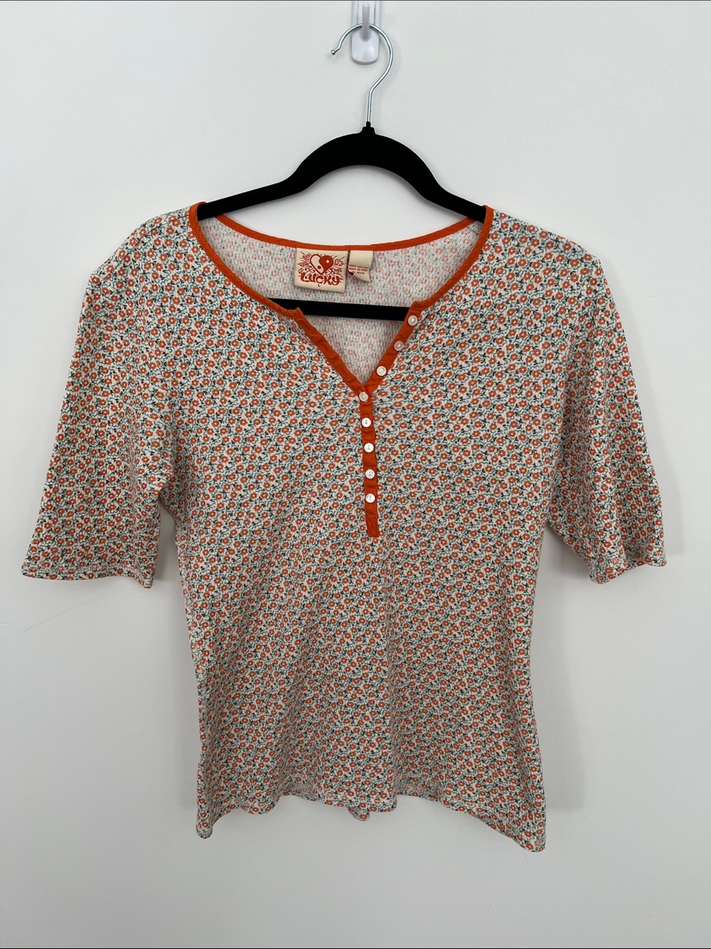 LUCKY | Ditsy Floral Orange Henley Top